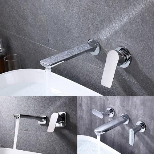 Brass Single Double Handle In Wall Mounted Concealed Bathroom Basin Faucet Mixer Taps Hot and Cold Spout Chrome Matt Black
