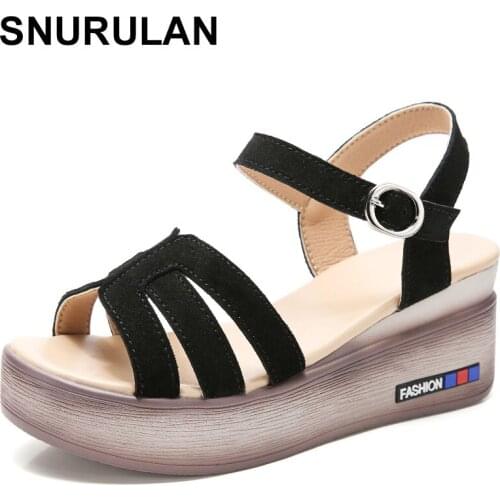 SNURULANFashion Suede Black Ladies Sandles Wedge Shoes Clear Comfort Women’s Sandals Sandales Plateforme Buckle EspadrilleSandal