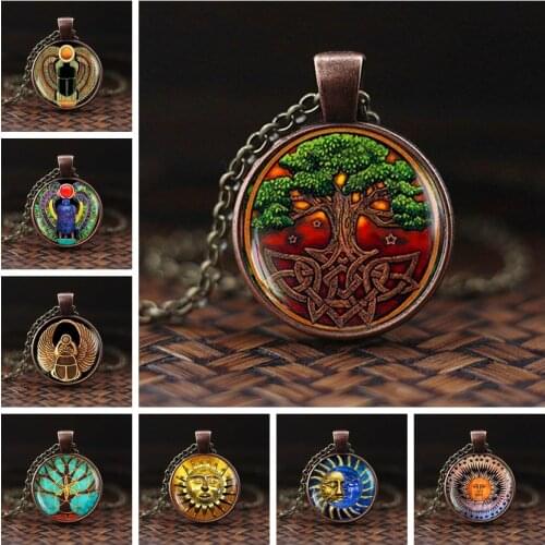 Sacred Geometry Pendant Necklace Tree Milky Way Galaxy Nebula Space Sun God Yinyang Taichi Glass Cabochon Necklaces