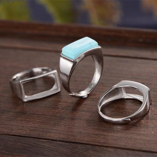 Ring Blank (6x13mm/7x15mm/8x16mm Rectangle Blank) Adjustable Long-Lasting White Gold Plated Sterling Silver Ring Setting R903B