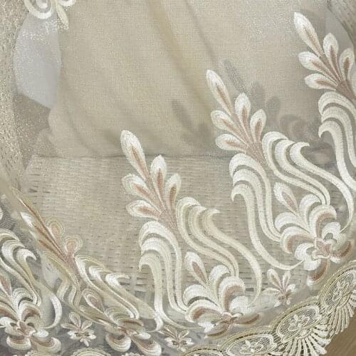 Beige Dark Brown Water Soluble Twisted Yarn Curtain Living Room Bedroom Study Curtains And Tulle Sheer Voile Embroidered Floral