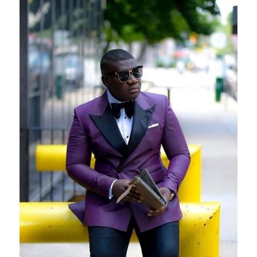 Groomsmen Double Breasted Groom Tuxedos Peak Black Lapel Men Suits 2 Pieces Wedding Best Man Blazer ( Jacket+Pants+Tie ) C595