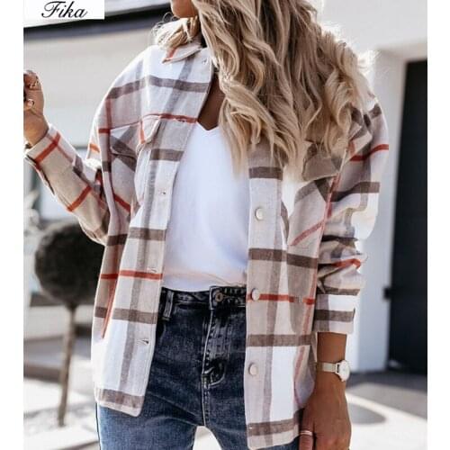 Women Casual Retro Plaid Shirt Jackets Long Sleeve Fall Fashion Buttons Cardigan Turn-down Collar Jacket Elegant Winter Coat