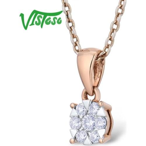 VISTOSO Gold Pendants For Women Authentic 14K 585 Rose Gold Sparkling Round Diamond Simple Elegant Wedding Band Fine Jewelry