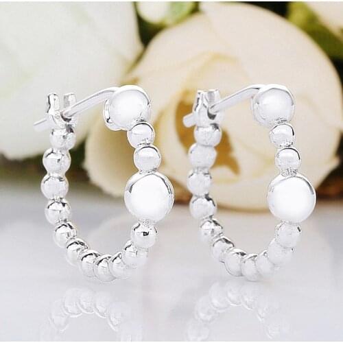 Original Women String Of Silver Beads Stud 925 Sterling Silver Earrings For Women Wedding Gift Europe Birthday Jewelry