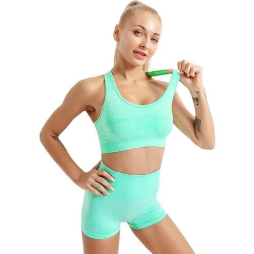 Women Seamless Yoga Set Workout Shorts Suit Sport Pants Bra Gym Clothing Crop Top High Waist Running Leggings Sports Suit