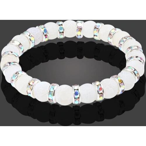 Shshd Natural Stone Bracelet White Pink Blue Rhinestone Charm Crystal Beaded Bracelets&Bangles for Women Fashion Elastic Jewelry