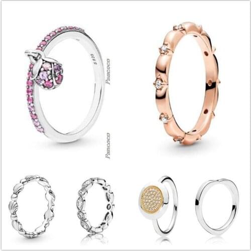 Authentic 925 Sterling Silver Signature Two-tone Signature With Crystal Ring For Women Wedding Party Gift Fashion Jewelry