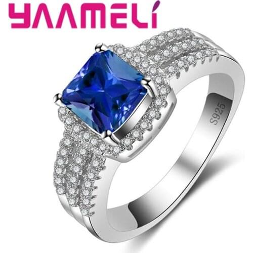 New Arrival Women Fashion Square Cubic Zirconia Ring 925 Sterling Silver Crystal Rings For Best Gifts Mothers Day