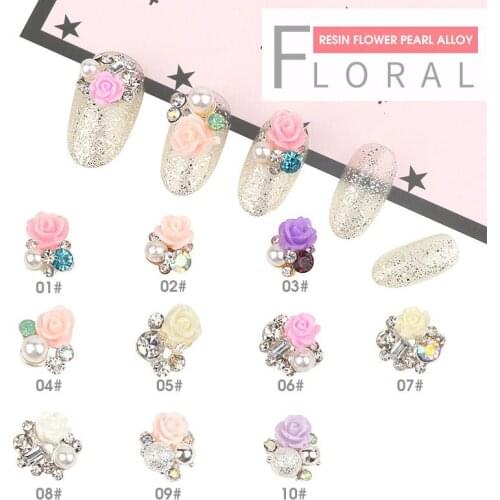 10pcs 3D alloy Nail art Decoration rose flowers with rhinestone Japanese series metal nail art Accessories retro Manicure Charms