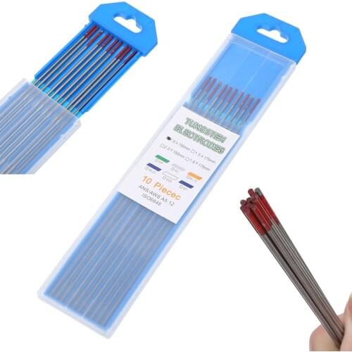 10Pcs TIG Welding Tungsten Electrodes Rod Mayitr 2% Thoriated Tungsten Electrode 1.6x150mm WT20 Red for Welding Carbon Steel