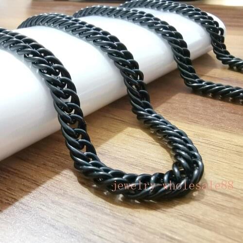 24 inch wide 7mm stainless steel black curb chain link necklace high quality mens jewelry