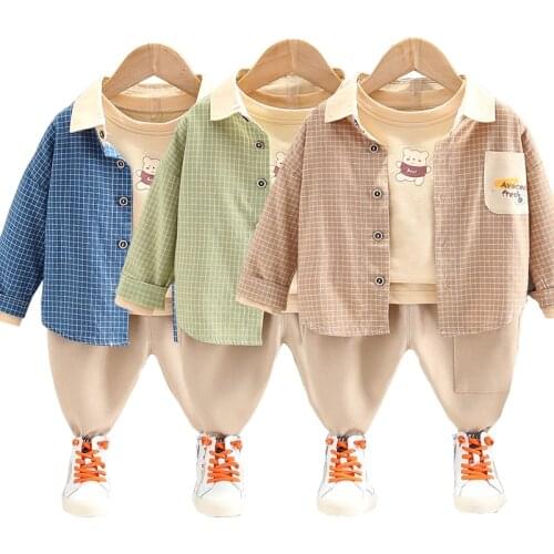 3 Pieces/set Baby Boys Clothes Sets Casual Childrens Clothing Long Sleeve Plaid Shirts Pants Sets Kids Outfit Set Conjunto Bebe