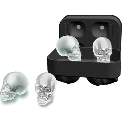 3D Skull Whiskey Cocktail Ice Cubes Ice Tray Mold Chocolate Biscuits Pudding Cake Mousse Jelly Silicone Skull DIY Mould with Lid