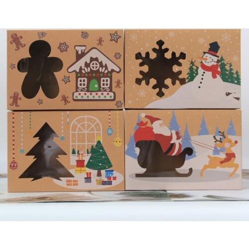 4pcs Kraft Paper Packaging Boxes Pvc Window Biscuit Cake Box Christmas Party Chocolate Candy Box
