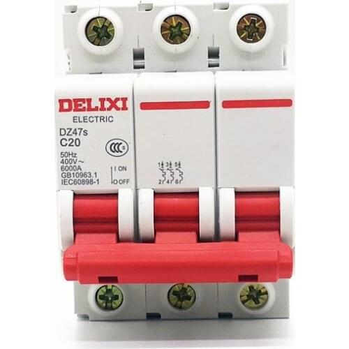 DELIXI Circuit Breaker DZ47S C Type 3 Poles 1A 3A 6A 10A 16A 20A 25A 32A 40A 50A 63A MCB C45 Mini Circuit Breaker DZ47-63