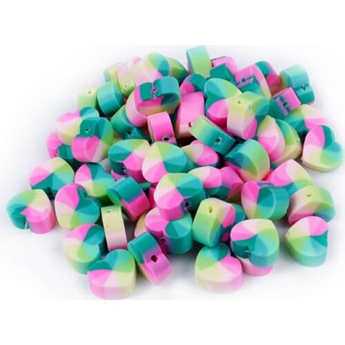 50/100Pcs 10mm Polymer Clay Beads Handmade Loose Spacer Beads Mixed Rainbow Heart Beads for Jewelry Making DIY Bracelet Necklace