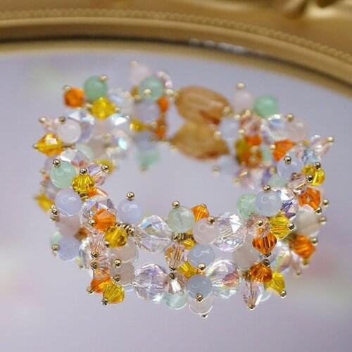 Flower Fairy~Sen Department Pure Hand-wound Bracelet Candy Color Morganite Agate Bracelet Shining Crystal Hand Jewelry