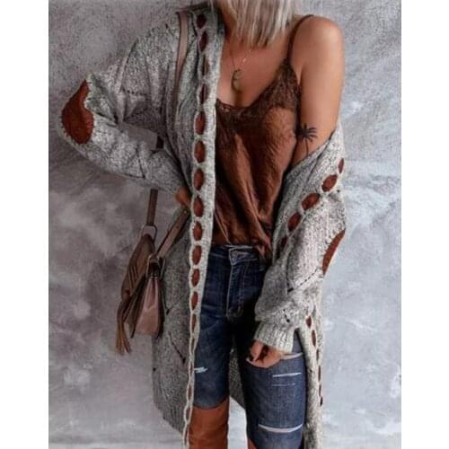 Long Cardigan Female Knitted Sweaters Hooded Long Sleeve Patch Womens Sweater Casual Cardigan Women Clothing