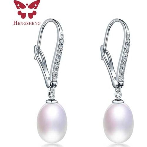 HENGSHENG Pearl Dangle Earrings Earrings 8-9mm Natural Teardrop Pearls Bridal Bridesmaid, 925 Sterling Silver Earrings 2019