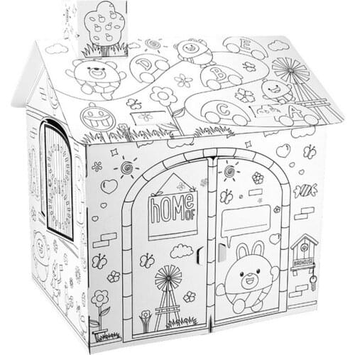 DIY 2.2 Feet Tall Large Cardboard Coloring Creative Crafts Play House Project Assemble and Paint Educational Toys For Kids