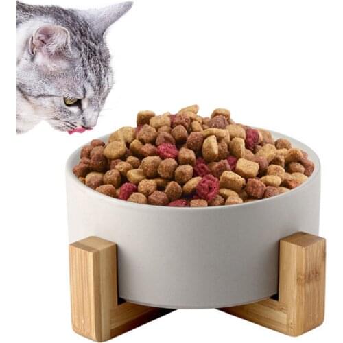 Pet Ceramic Bowls With Non-Slip Wooden Stand Pet Food Water Bowl For Cats Dogs Pet Feeder Cat Dog Feeding Supplies New Arrive