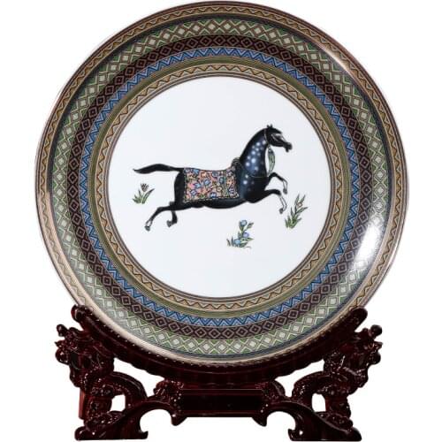 Jingdezhen Ceramics European Horse Flower Plate Disk Hanging Plate Home Furnishing Modern Fashion Decoration Design