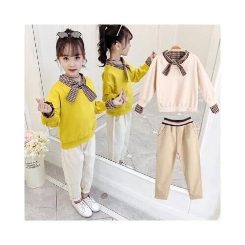 5-10 year old girl baby bow tie suit new spring childrens fashion casual children bow two-piece suit