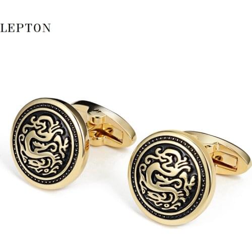 Lepton Round Metal Vintage Cufflinks For Mens High Quality Gold &Silver Color Business gift Cuff links Men Shirt Cuffs Cufflink