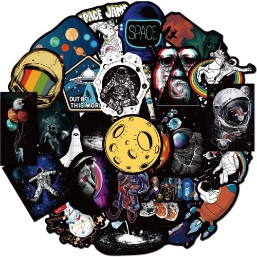 Cool Outer Space Stickers Toys for Children UFO Astronaut Rocket Ship Planet Sticker Decals On Skateboard Car Laptop Bicycle