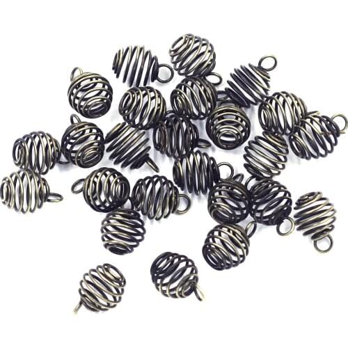 Pendants Lantern Spring Spiral Bead Cages Alloy Bronze Tone For Women Men DIY Necklace Fashion Jewelry Accessories Charms 9mm