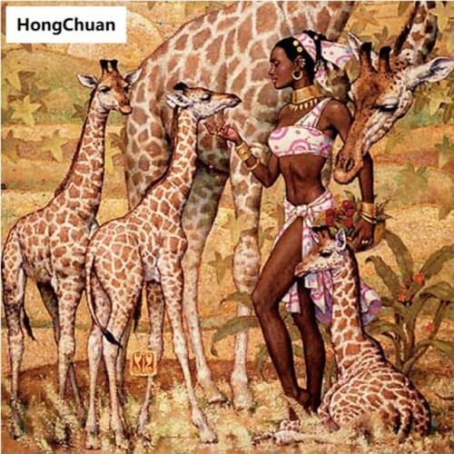 African beauty giraffe 5D square/round diamond embroidery mosaic cross diamond painting home decoration mural new year gift
