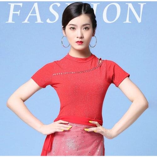 L59-2 Short Sleeve O Neck Latin Dance Tops Stage Performance Dancing Costume Women Latin Dance Dress