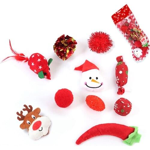 Legendog 10pcs Pet Cat Toys Set Funny Cat Plush Mouse Feather Toy Creative Assorted Cat Christmas Gift Interactive Play Toy