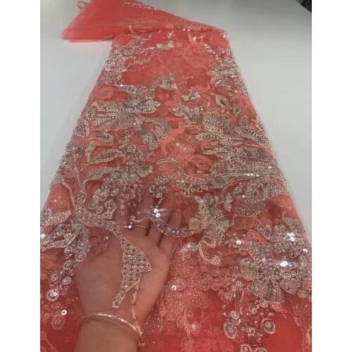 Hot Fashion French Embroidered Sequins and beads ZH-688686 Mesh Lace Fabric Top Quality Sewing Material For Wedding Party Dress