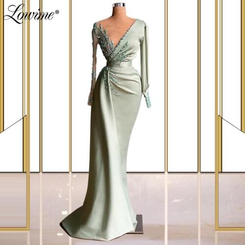 Lowime Saudi Arabic Long Sleeves Evening Gowns 2021 Vestidos De Festa Dubai Party Dress Beaded Middle East Pageant Prom Dress