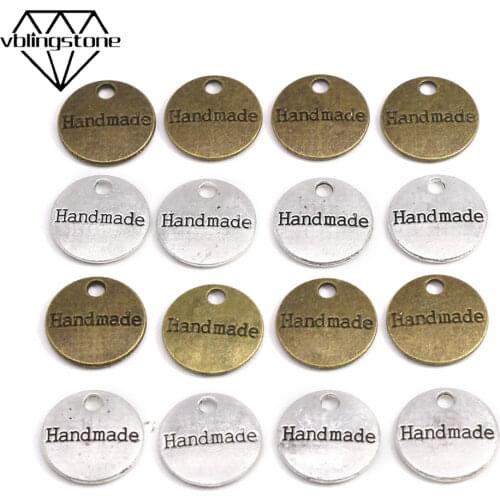 10Pcs Metal Tags For Handmade 14*14MM Sliver Bronze Hand Made Labels With Holes For Hair Ties Decoration DIY Hats Bags