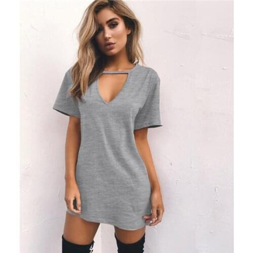 Summer Women Tshirt mini Dress Choker V-neck Dresses Short Sleeve Casual Sexy Halter Boho Beach Dress Vestidos MINI Size