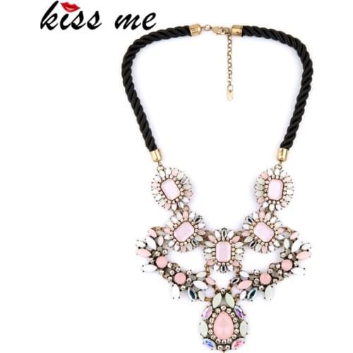 Fashion fashion accessories pink crystal luxury braided rope necklace Factory Wholesale