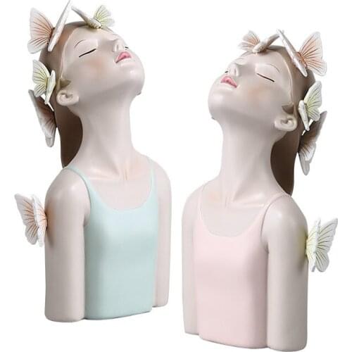 Fashion Butterfly Girls Sculpture Resin Desktop Statues Creative Characters Large Figure Gift For Girlfriend Girl Figurines M23