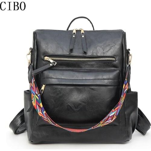 2020 Fashion Retro Large Backpack Women PU Leather Rucksack Womens Knapsack Travel Backpacks Multifunction School Bags Mochila
