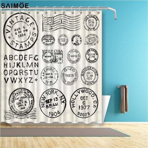 Movie Stamp Bathroom Curtain Vintage Waterproof Shower Curtain Polyester Fabric Bath Curtain Bathing Cover Shower Sets