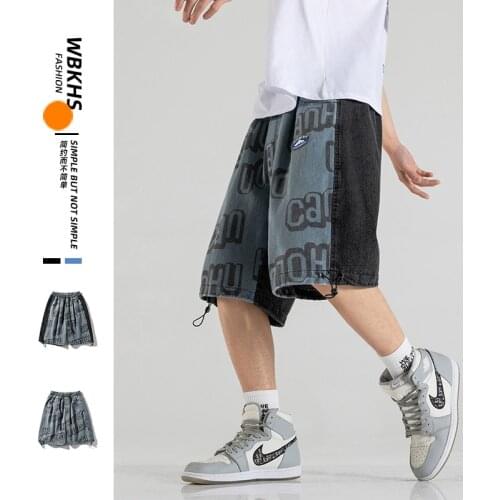 2021 Summer Men Patchwork Jean Shorts Loose Casual Knee Length Trousers