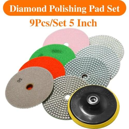 9Pcs/Set 5 Inch Diamond Polishing Pad Set Granite Marble Concrete Stone Tile Wet Dry For Granite Concrete Marble Stone Tiles