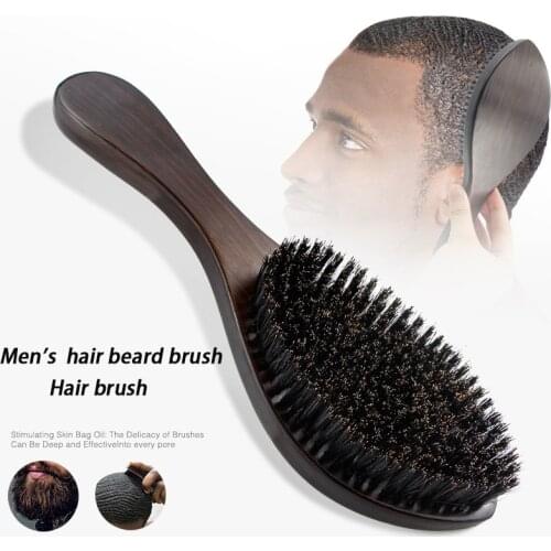 Natural wild boar bristles beard brush mens style curly hair brush solid wood shaving brush mustache mens facial care tool
