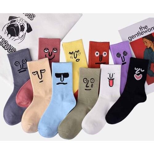 Womens Funny Socks Cute Harajuku Happy Candy Color Korea High School Girls Cotton Sox Size Breathable Motion Sokken Casual
