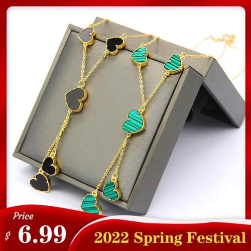 2021 New Vintage 5 Lucky Peach Heart Pendant Necklace Solid Color Choker Necklace Jewelry Accessory Gift For Women