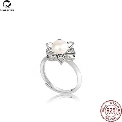 New S925 Silver Ring Fashion Korean Revolving Pearl Ring Silver Finger ring Hand ornament Female ring Free shipping 785