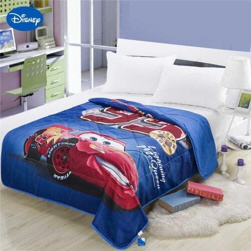 Hot Disney Cartoon McQueen Cars Printed Summer Quilts Comforter Bedspread Single Twin Full Queen Size Soft Blue Color Boys Home