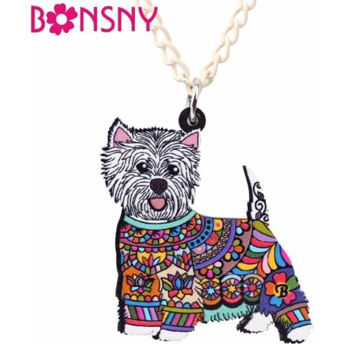 Bonsny Necklace West Highland White Terrier Dog Pendant Chain Collar Choker Pendant Animal Fashion Jewelry For Women Girl New